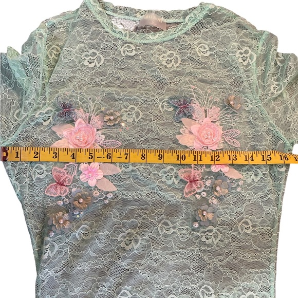 Free People Lace Applique Maxi Dress, mint green,floral design,Large, New - Picture 10 of 14